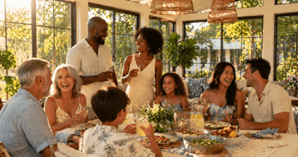 friends gather remodeled sunroom