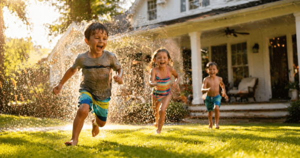 Fun in the golden hour backyard